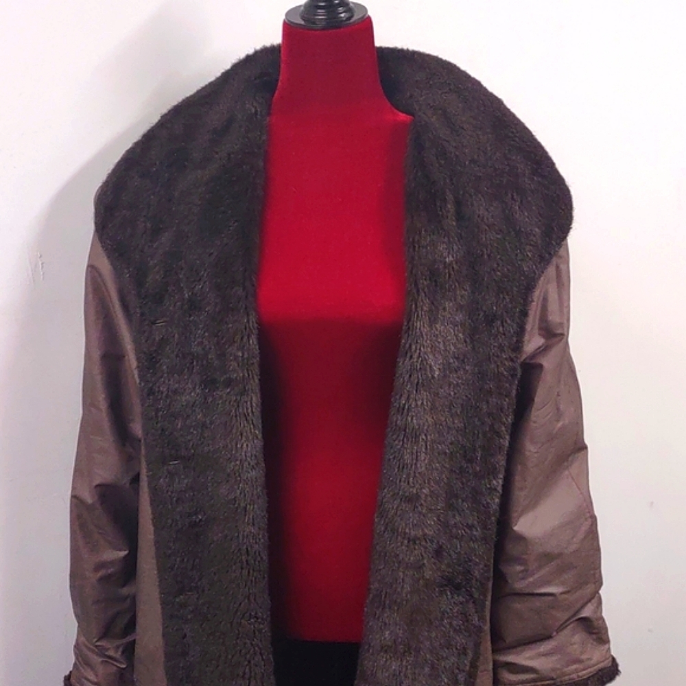 Faux Fur Trench Jacket Claude Havrey Bronze Brown